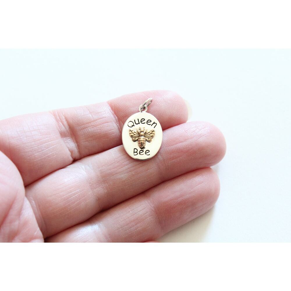 Sterling Silver Queen Bee Charm With Bronze Bee, Silver Queen Bee Pendant